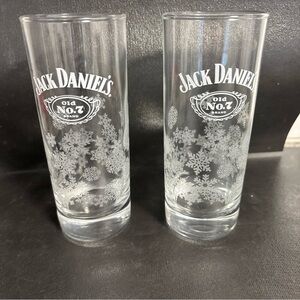 Jack Daniel's Old No. 7 Drinking Glass Holiday Whiskey Frost Snowflakes Set Of 2